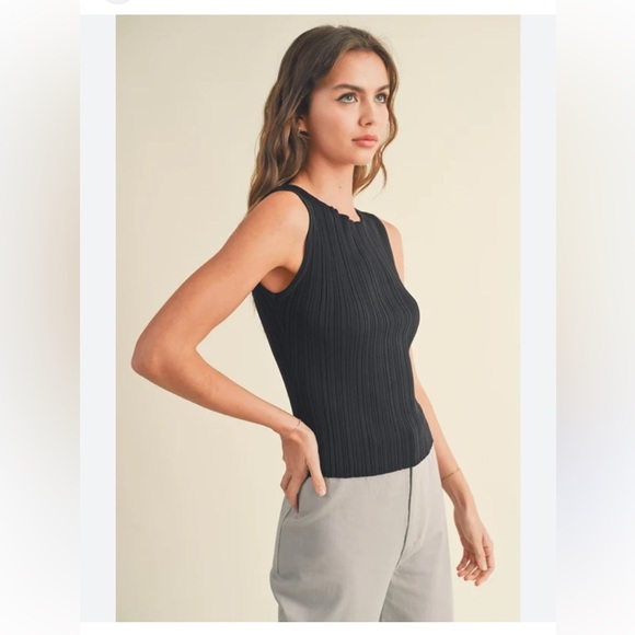 MIOU MOUSE BLACK RIBBED KNITTED SLEEVELESS VISCOSE TOP - Picture 1 of 6